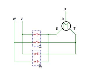 2接点リレーを使った3相交流モーターを正逆させる参考回路